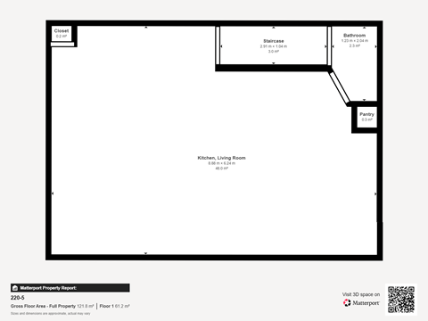 Floor plan for 2 beds, 1.5 baths